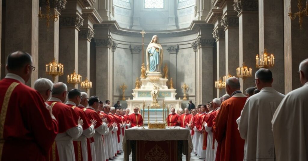 False canonization of Cardinal von Galen by antipope Leo XIV's representative in St. Peter's Basilica, symbolizing the conciliar sect's apostasy.