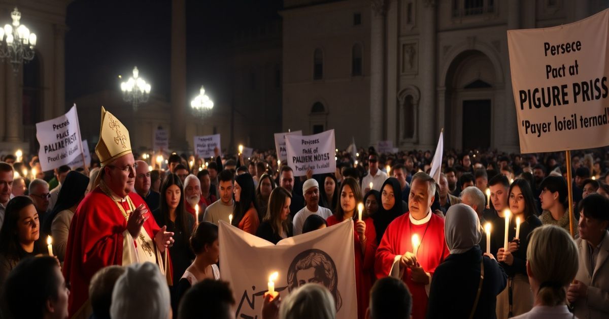 False Cardinals Baldassare Reina and Dominique Mathieu lead a modernist prayer vigil for peace in the Persian Gulf during Holy Week in Rome.