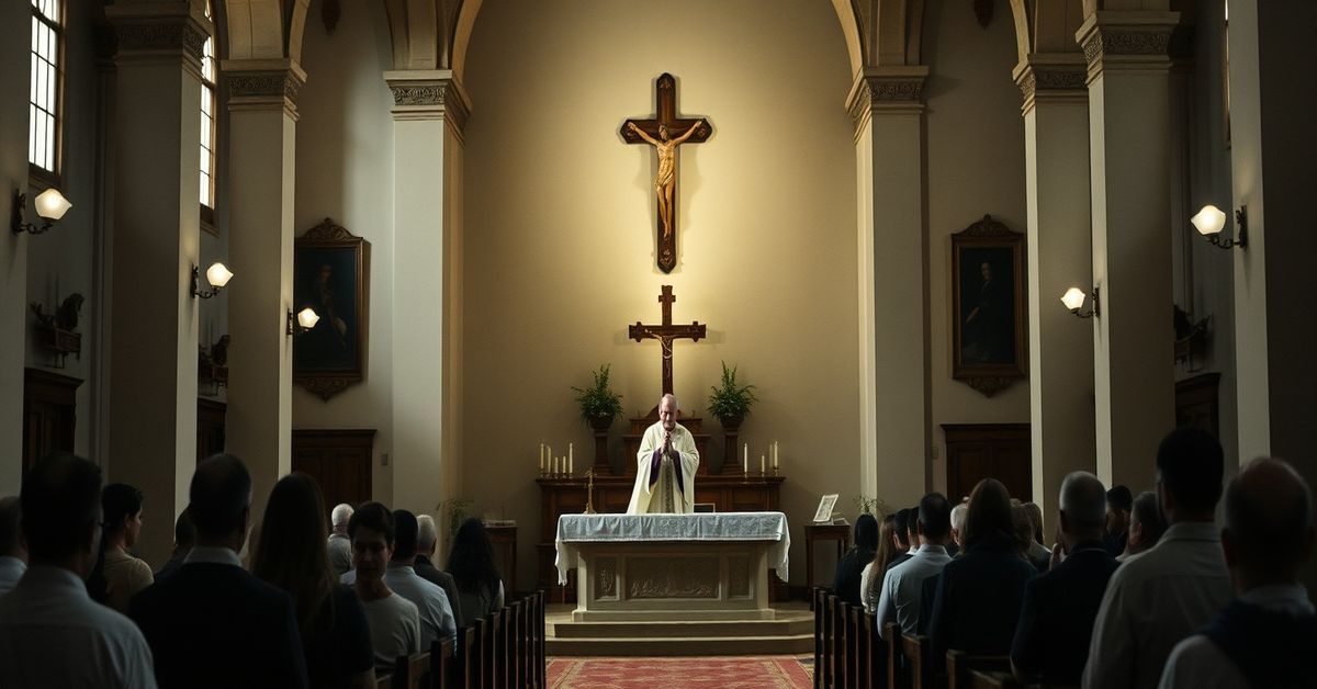 A solemn scene inside the Sanctuary of Our Lady of Peace in Chiclayo, Peru, depicting a Novus Ordo rite performed by "Cardinal" Michael Czerny during a World Day of the Sick event.