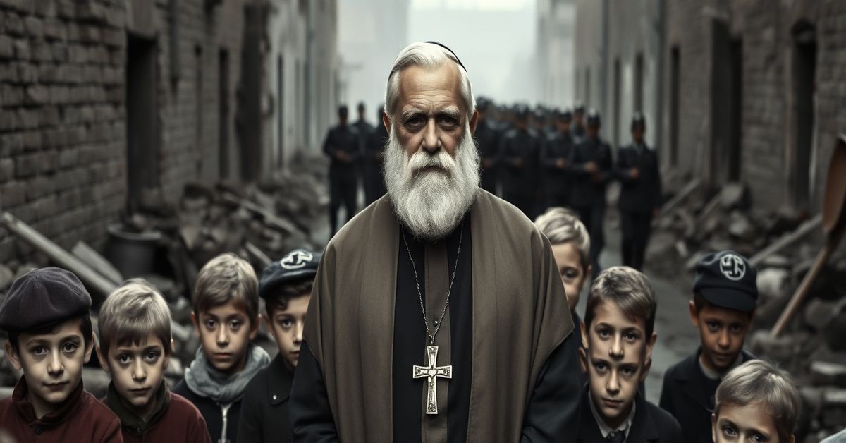 Portrait of Father Adam Sztark protecting Jewish children in Slonim Ghetto during WWII