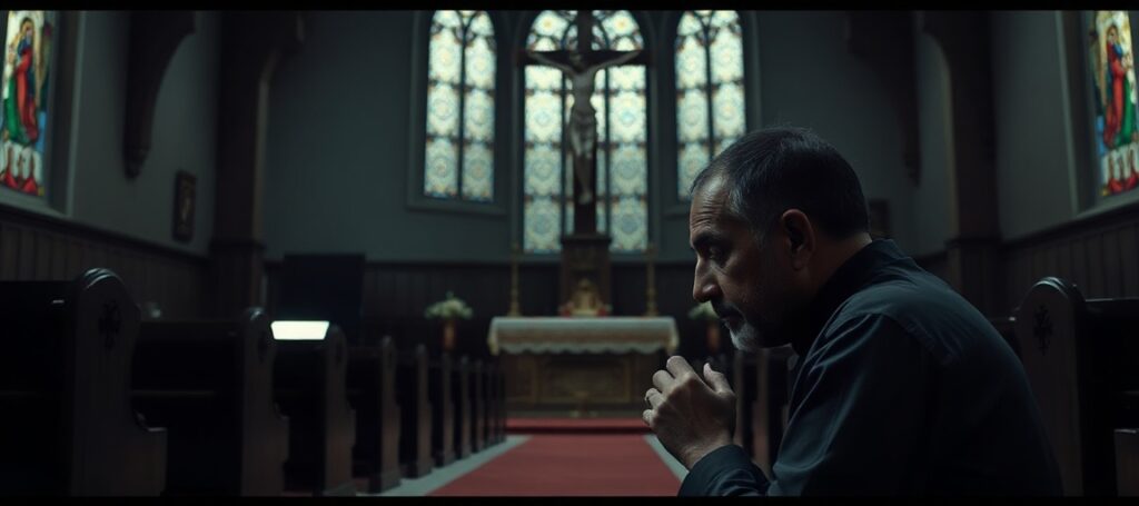 Father Subash Pulok Gomes praying in De Mazenod Catholic Church after an attack by Muslim assailants in Dhaka, Bangladesh.