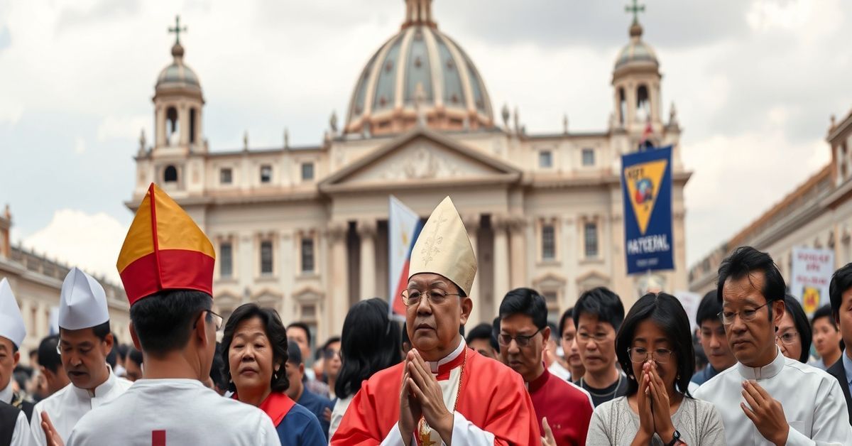 A somber gathering of Filipino clergy and faithful in Rome reflecting on the EDSA People Power Revolution with a focus on its naturalist ideals and absence of supernatural purpose.