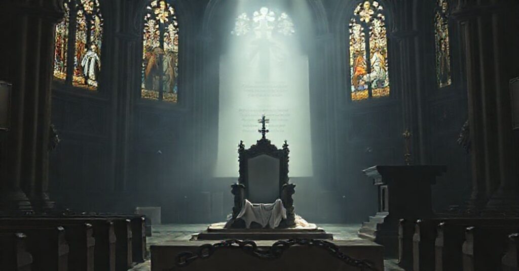 A solemn Catholic scene depicting the subversion of Christ's Social Reign by Modernists.