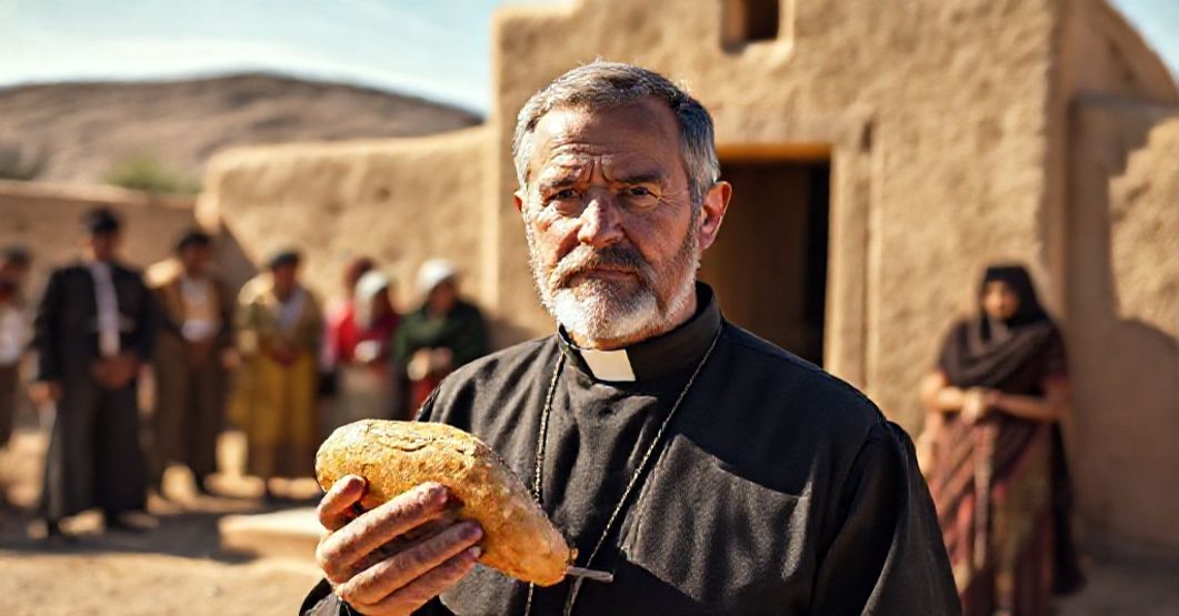 Jesuit Richard Thomas - Social Activism vs. Sanctity Portrait of Jesuit Richard Thomas in traditional priestly attire before a desert chapel, symbolizing his contested beatification and social activism on the U.S.-Mexico border.
