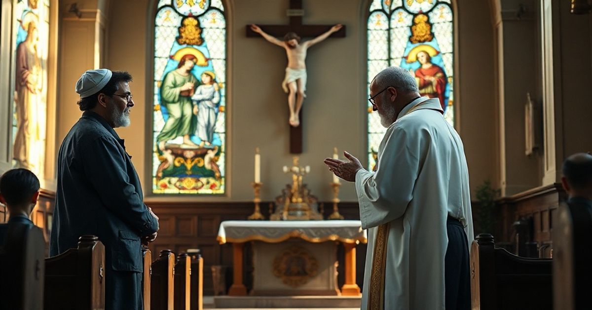 A Jewish convert receives blessing in a traditional Catholic church, highlighting the exclusivity of the Catholic Faith.