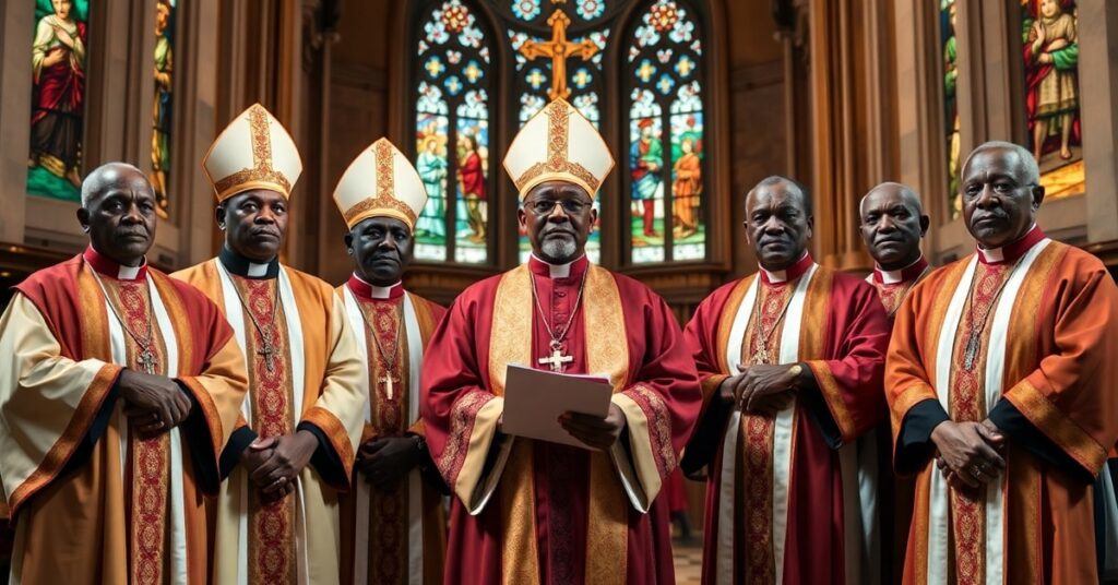 Kenyan Catholic bishops including Archbishop Maurice Muhatia Makumba holding a controversial modernist statement in All Saints Cathedral Nairobi