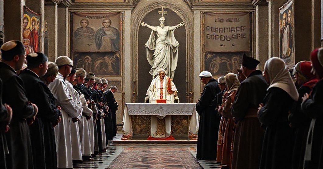 Latvian pilgrims in the Vatican during a false audience with an antipope, emphasizing the apostasy of the Conciliar Sect.