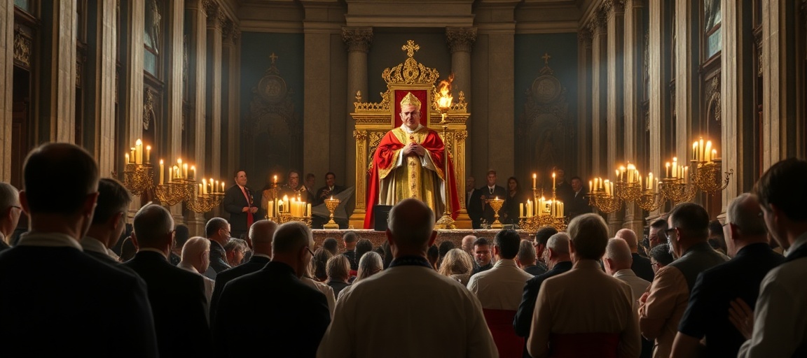 A solemn scene inside St. Peter's Basilica during Leo XIV's false 'Prayer Vigil for Peace' in 2026, highlighting the conciliar sect's denial of Christ's Kingship and true Catholic doctrine.