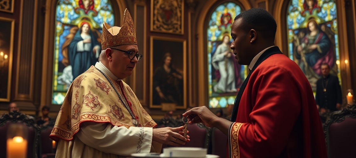 A solemn image of the usurper Leo XIV meeting Chicago Mayor Brandon Johnson in the Vatican's Apostolic Palace.