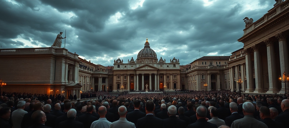St. Peter's Square on May 31, 2026, during Leo XIV's Angelus sermon on the Trinity. A solemn crowd gathers as he speaks of modernist errors in a setting of ancient Vatican architecture.