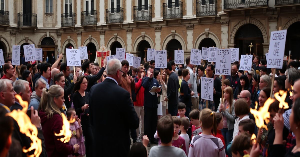 A pro-life march in Lisbon attacked by a Molotov cocktail, highlighting the hypocrisy of modernist Church leaders.