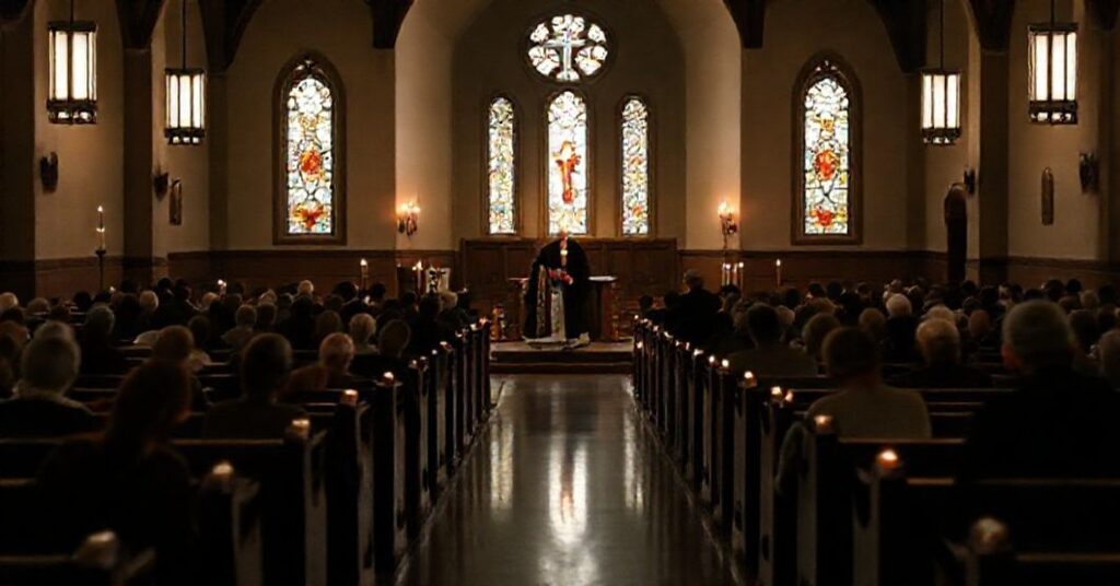Archbishop Bernard Hebda and Father Dennis Zehren perform a rite of reparation at Annunciation Church in Minneapolis after a tragic shooting.