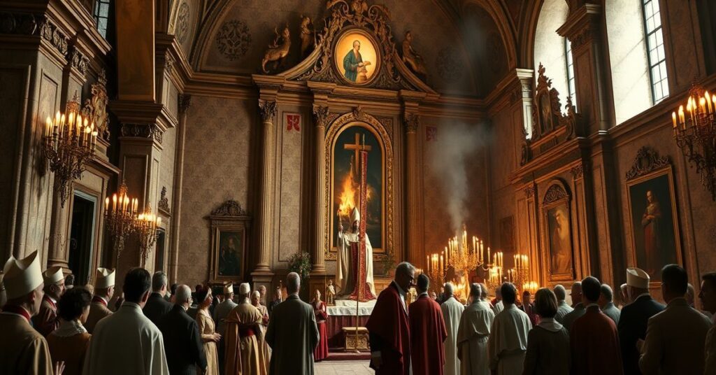 Chapel of St. Dévote in Monaco during antipope Leo XIV's visit, showcasing traditional rituals and conciliar apostasy.