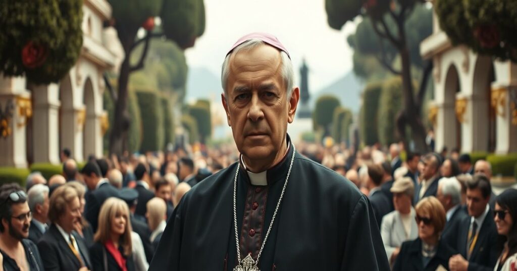 Archbishop Dominique-Marie David in Monaco's palace gardens during antipope Leo XIV's visit.