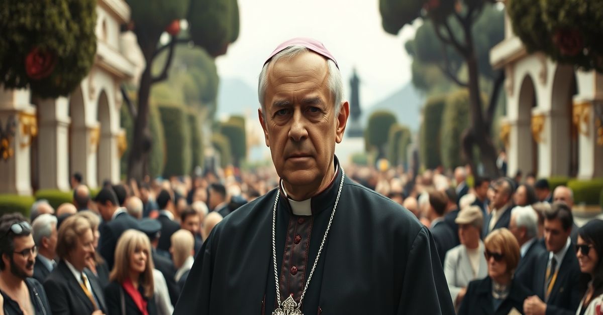 Archbishop Dominique-Marie David in Monaco's palace gardens during antipope Leo XIV's visit.