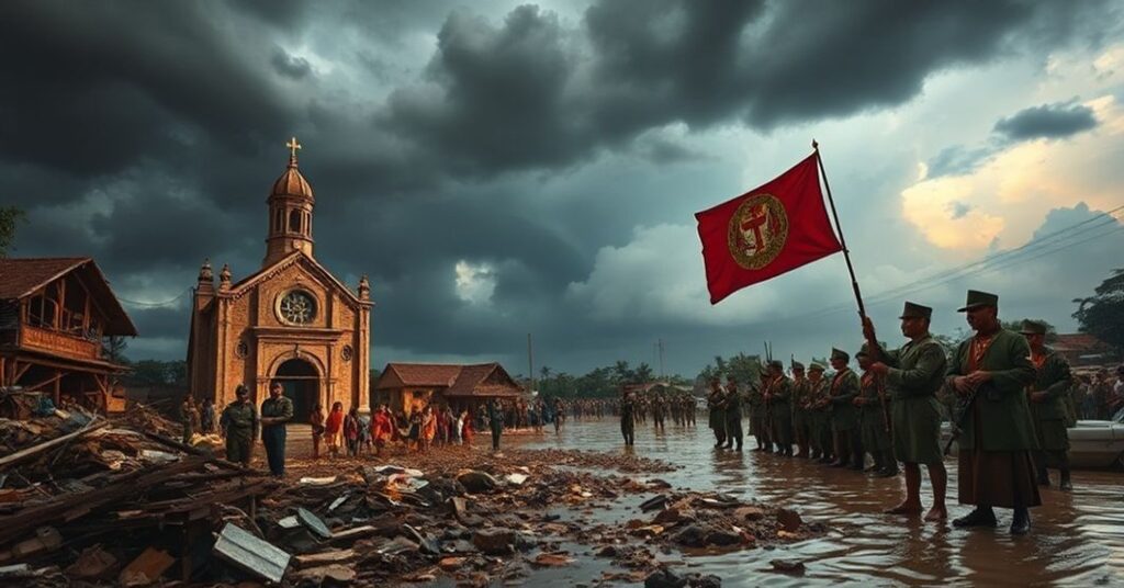 A Catholic priest praying amidst Myanmar's violence and suffering under military rule.