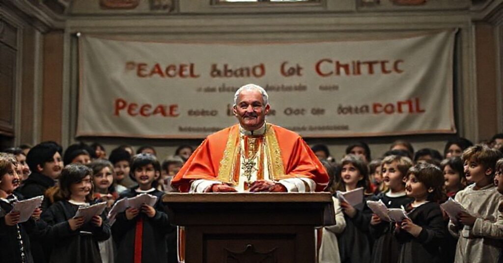 Neo-Modernist 'Pope' Leo XIV at a Christmas concert in Castel Gandolfo, promoting naturalized 'peace and unity' without Catholic dogma.