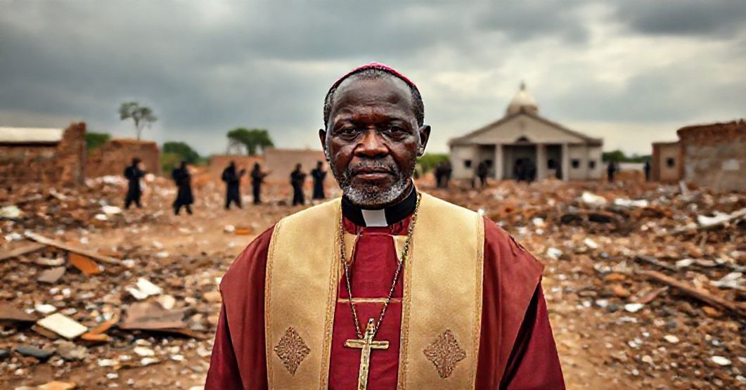 Portrait of "Bishop" Bulus Yohana Dauwa in the aftermath of the Maga school abduction, symbolizing Nigeria's child safety crisis and systemic anti-Christian discrimination.