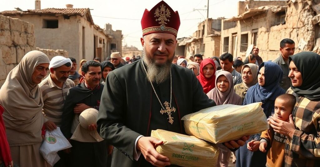 Order of Malta leader Marwan Sehnaoui distributing aid in war-torn Lebanon without supernatural charity.