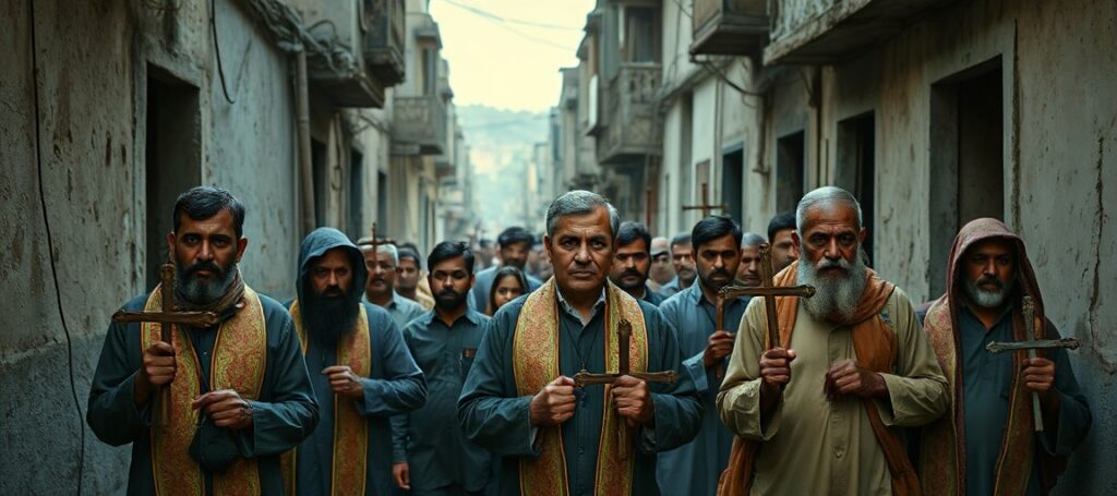 Christian sanitation workers in Pakistan march with crosses in solemn procession against systemic discrimination and Church neglect.