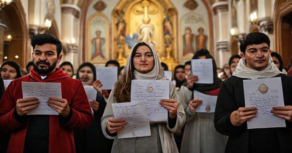Lebanese students preparing for the visit of the usurper Leo XIV at the School of the Apostles in Jounieh.