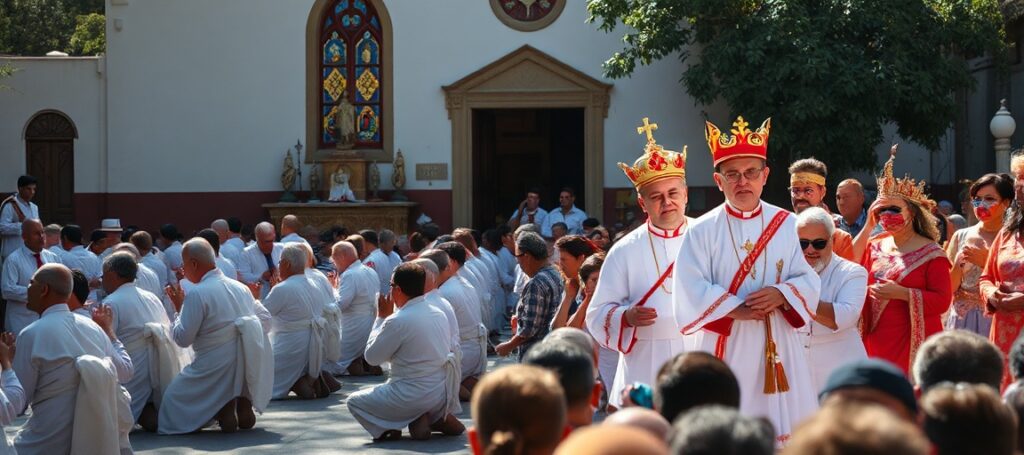 A solemn Pentecost procession in Brazil contrasts with the Festa do Divino's cultural spectacle of jousting and child coronation.