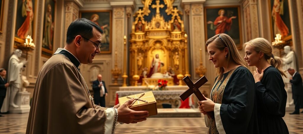 Pilgrims from Childers, Australia meeting Leo XIV in Vatican's Apostolic Palace in 2026. The image depicts the emotional weight of false spiritual unity.