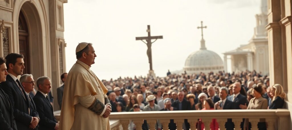 Prince Albert II and Leo XIV on a balcony in Monaco during a controversial visit that highlights the betrayal of true Catholic faith.