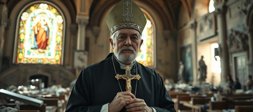 Sedevacantist bishop praying in ruined Venezuelan church amidst earthquake devastation