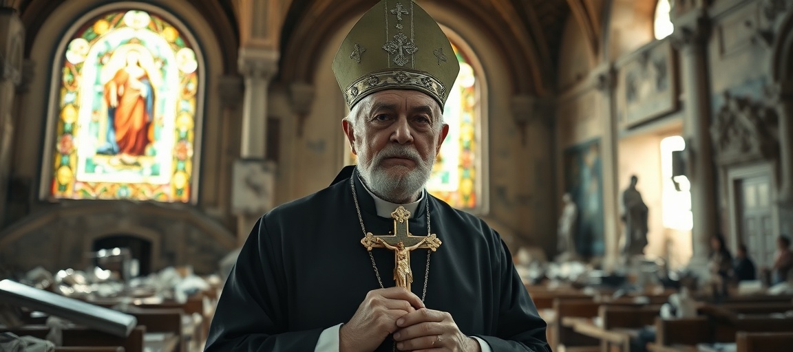 Sedevacantist Bishop Condemns Antipope's False Humanitarianism Amid Venezuelan Tragedy Sedevacantist bishop praying in ruined Venezuelan church amidst earthquake devastation