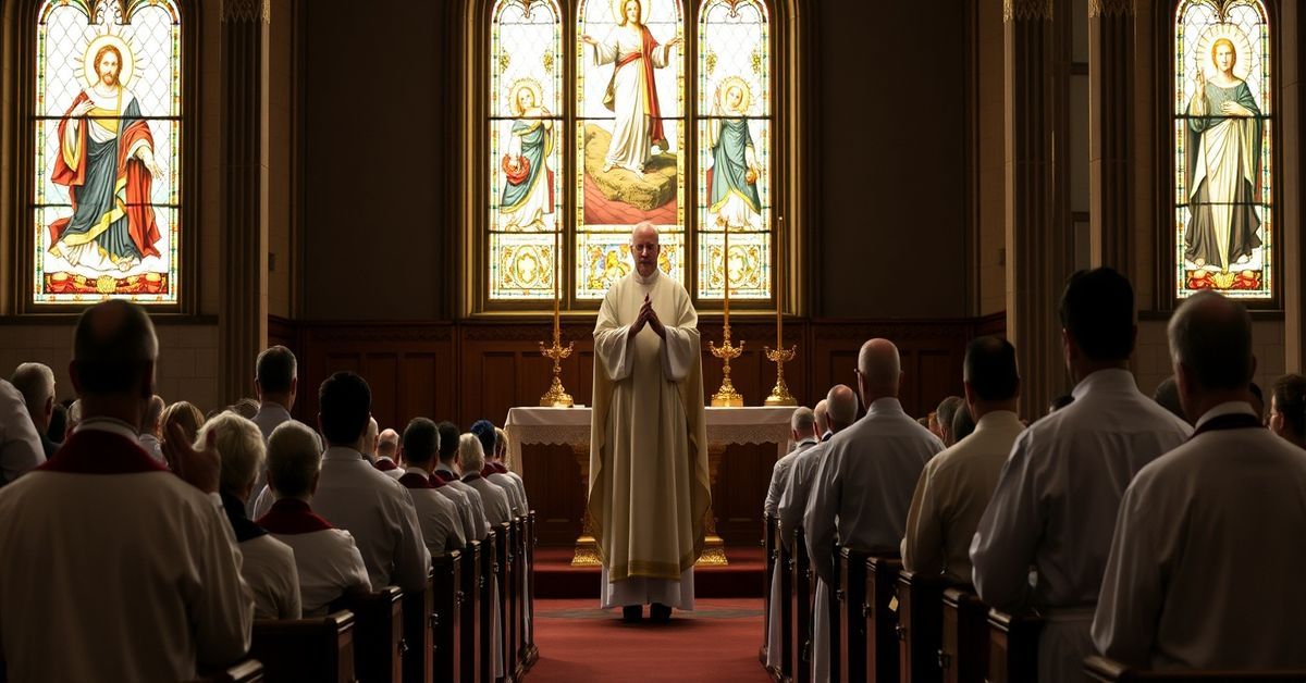 Sedevacantist Catholics praying in a traditional church before the Blessed Sacrament, emphasizing the Social Reign of Christ the King.