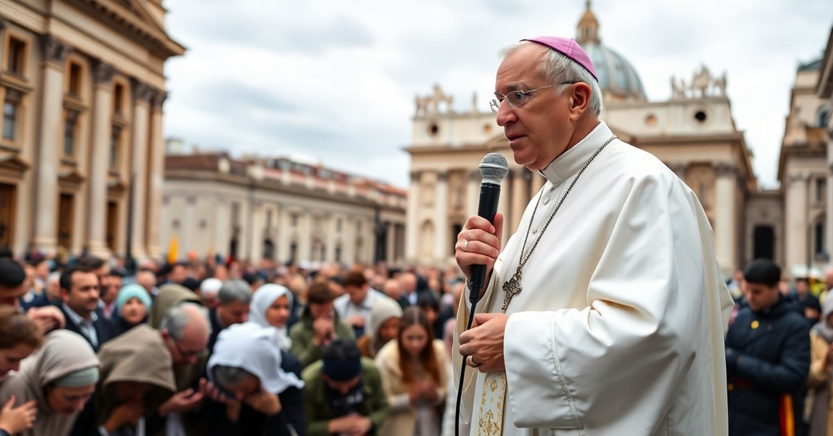 Bishop Robert Francis Prevost delivers Angelus prayer in St. Peter's Square amid pilgrims