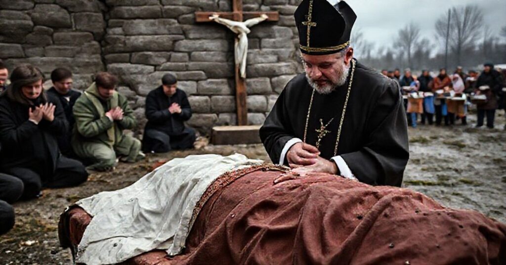 A sedevacantist priest administers Last Rites in Ternopil, Ukraine, emphasizing spiritual charity over modernist humanitarian efforts.