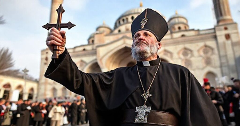 Sedevacantist priest protests outside Sultan Ahmed Mosque as antipope Leo XIV exits after ecumenical rites with heretical leaders in Istanbul