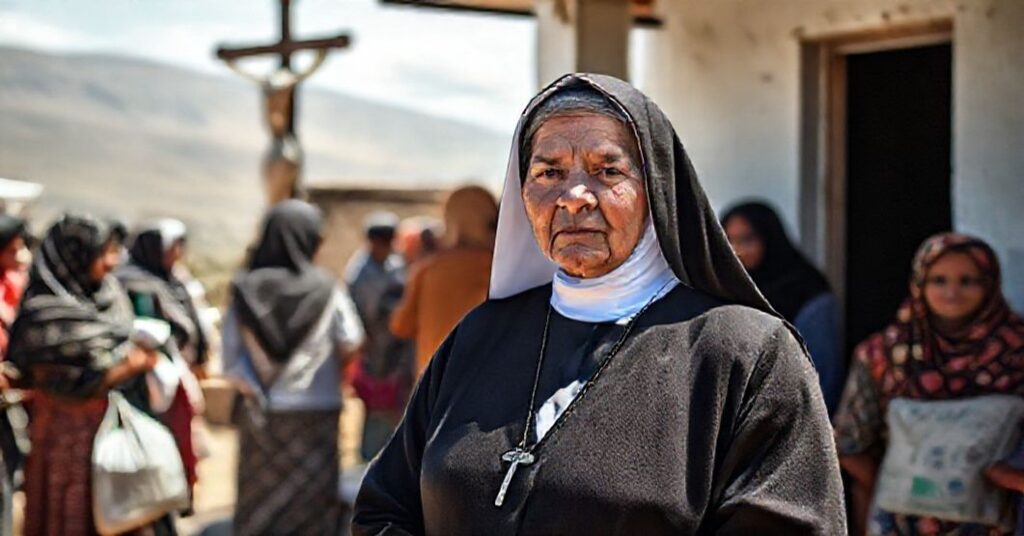 Portrait of Sister Norma Pimentel at the Humanitarian Respite Center in the Rio Grande Valley.