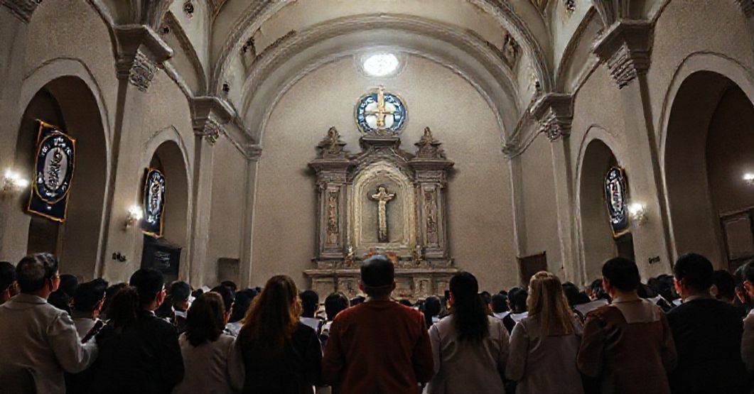 A solemn scene depicting the spiritual decay of Lebanon through a 170-hour Christmas hymn recital at Sacred Hearts School in Kfardebian.