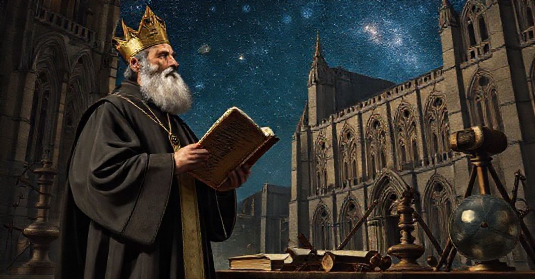 St. Albert the Great: Faith and Reason in Harmony Portrait of St. Albert the Great in Dominican habit, surrounded by medieval scientific instruments and a starry night sky, symbolizing the harmony between faith and reason.