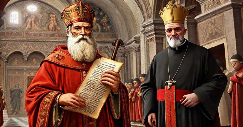 St. Nicholas defends Catholic doctrine at Nicaea against conciliar ecumenism in a historic basilica setting.