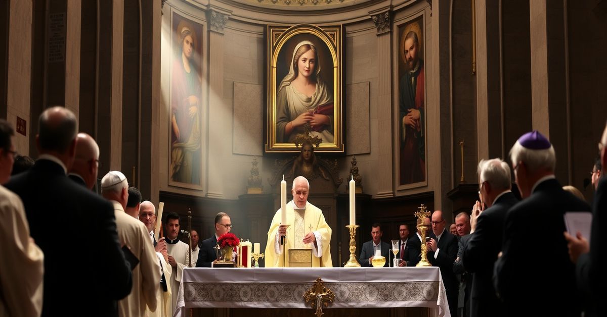 A solemn Mass in St. Peter's Basilica honoring Mother Angelica, highlighting the theological crisis of the post-conciliar 'Church.'