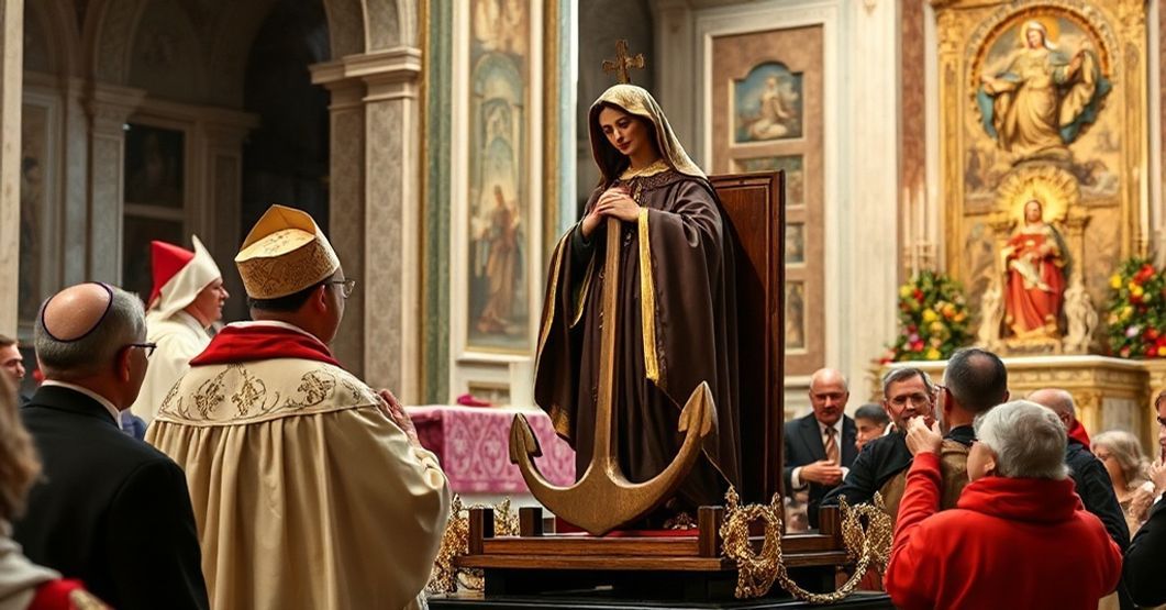Controversial 'Our Lady of Hope' statue displayed in St. Peter's Basilica during Christmas liturgy presided by antipope Leo XIV.