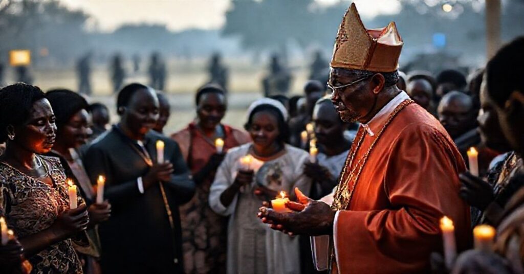 Archbishop Jude Thaddeus Rwa'ichi leads a prayer service in Dar es Salaam amidst post-election violence in Tanzania.