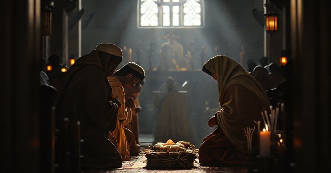 The Magi kneeling in adoration before the Christ Child in a historic Malaysian church, symbolizing true doctrinal faith contrasted with synodal naturalism.