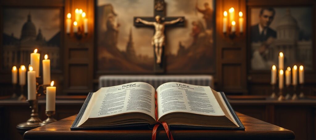 A reverent image depicting the spiritual crisis in modern Catholic journalism, focusing on paywalled content from The Pillar and its conciliar media complicity.