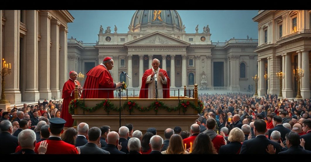 A solemn scene in St. Peter's Square on Christmas 2025 as the usurper "Pope" Leo XIV delivers an Urbi et Orbi message emphasizing human responsibility for peace while omitting Christ's Kingship.