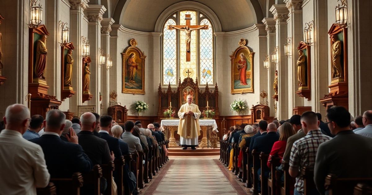 Traditional Catholic Easter Mass with priest in cassock and surplice, emphasizing the supernatural reality of Christ's Resurrection.