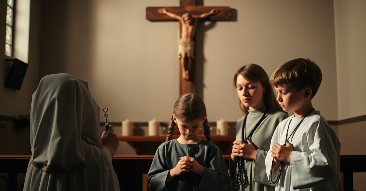 Traditional Catholic family in prayer during summer, reflecting critique of conciliar naturalism and modernist spirituality