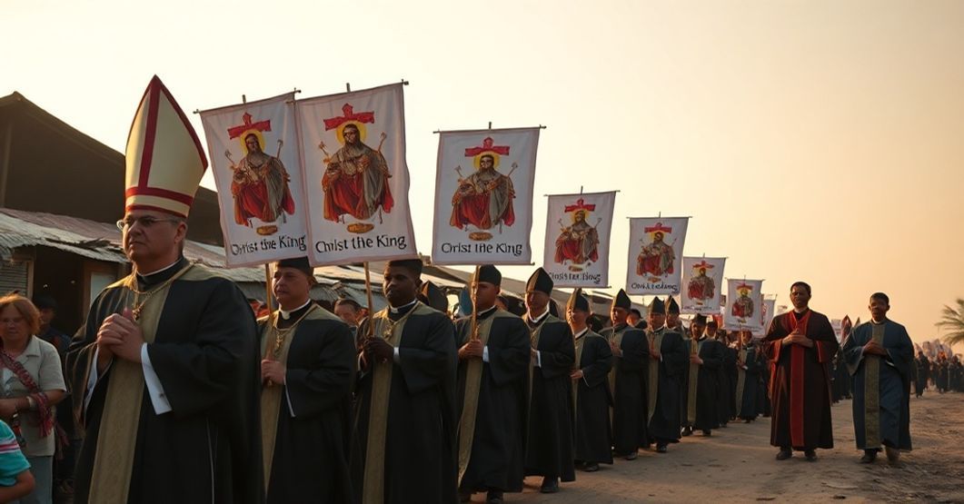 Traditional Catholic procession calling for spiritual repentance amid Thai-Cambodian border conflict.