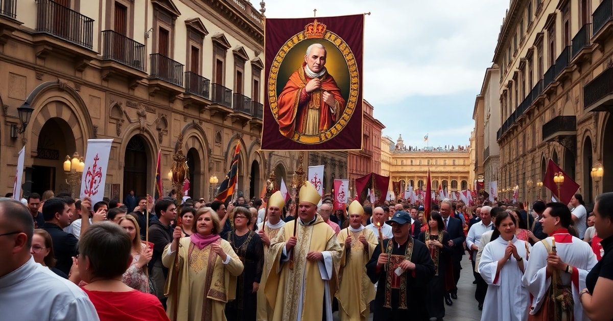 Traditional Catholic procession in Spain contrasting with modernist errors