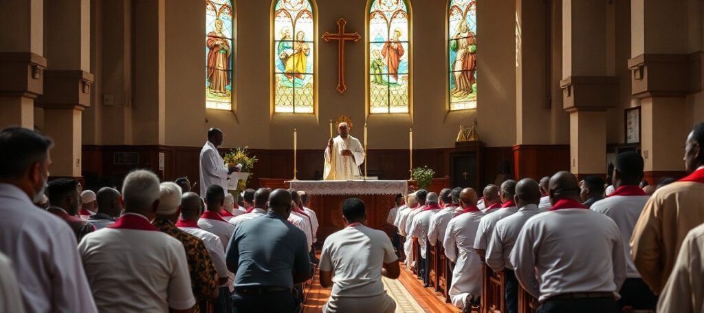 Traditional Catholic Mass in Uganda honoring the Uganda Martyrs with Bishop Anthony Zziwa at the altar.