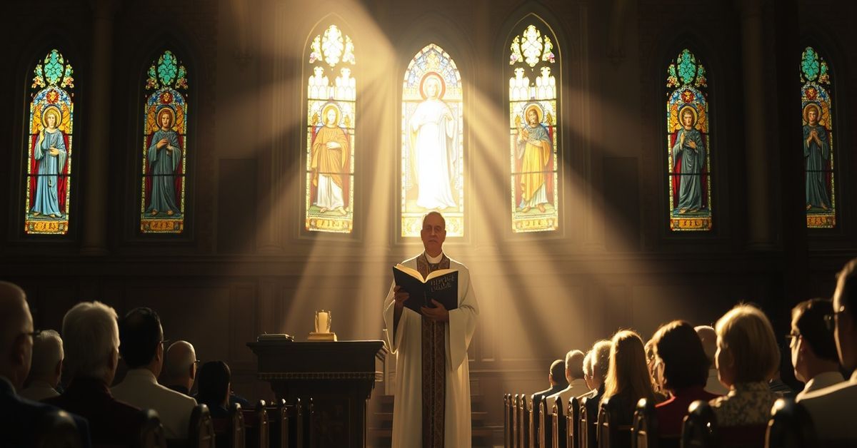 Traditional Catholic priest preaching about Christ the King in an American church